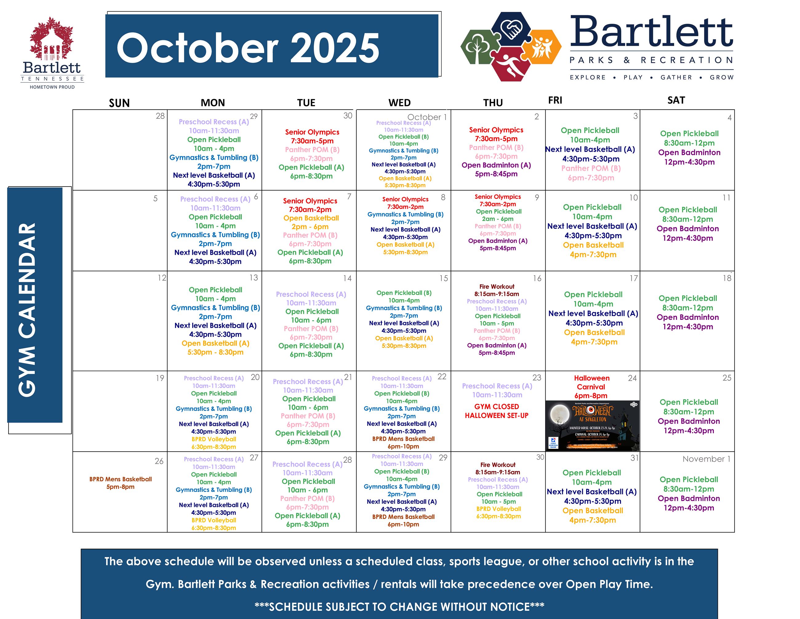 2025 OCT Gym Calendar