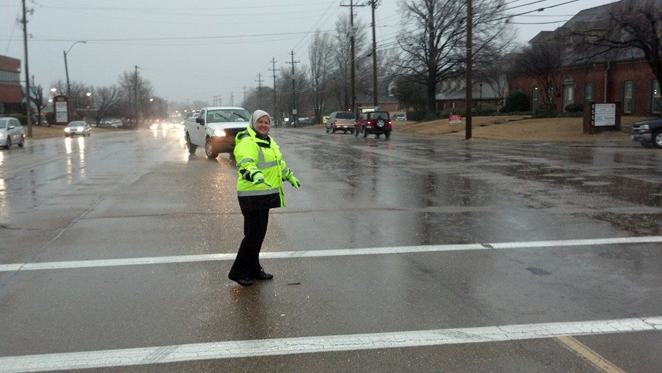 Crossing guard standing in the street